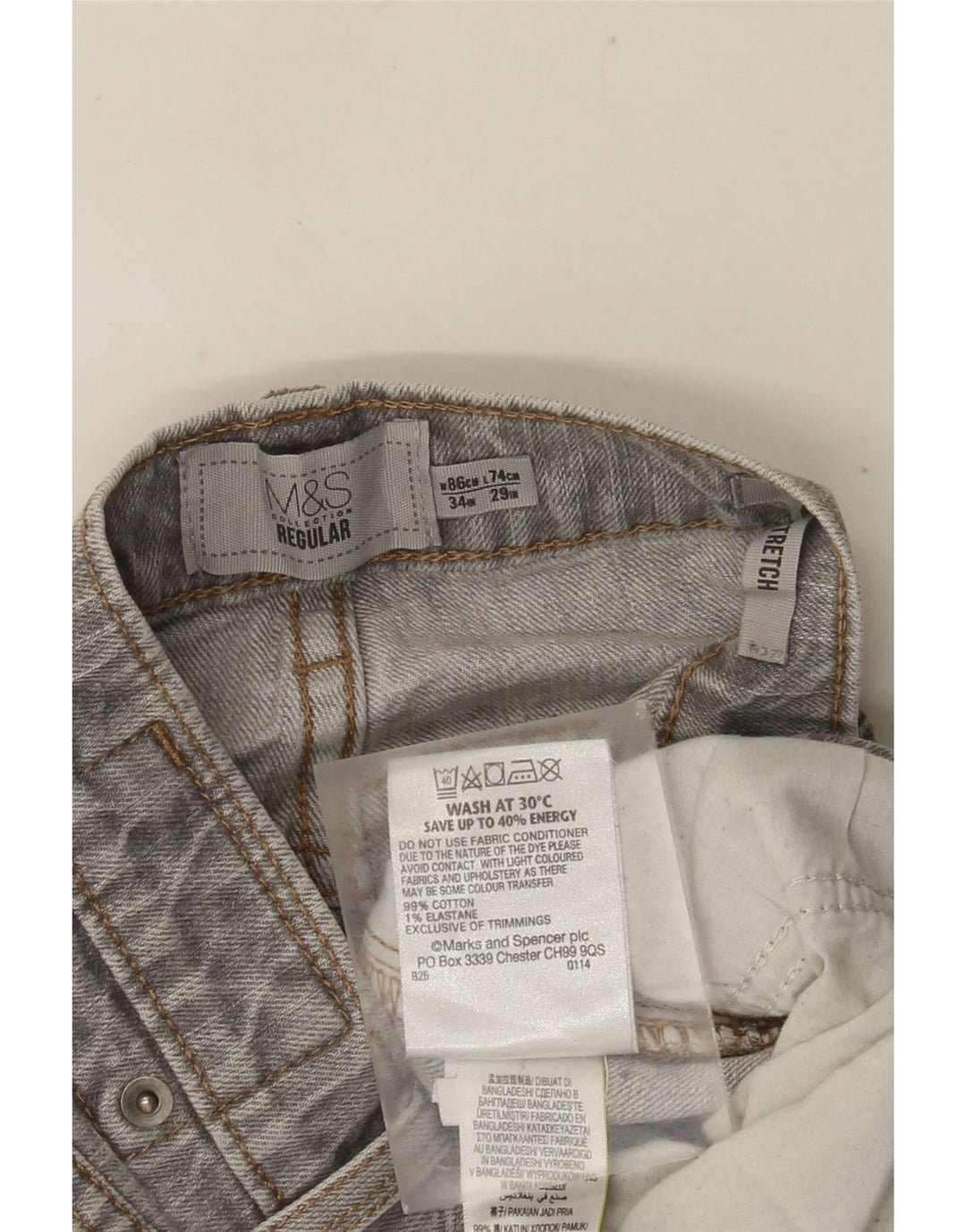MARKS & SPENCER Vaqueros rectos de corte regular para hombre W34 L29 Algodón gris