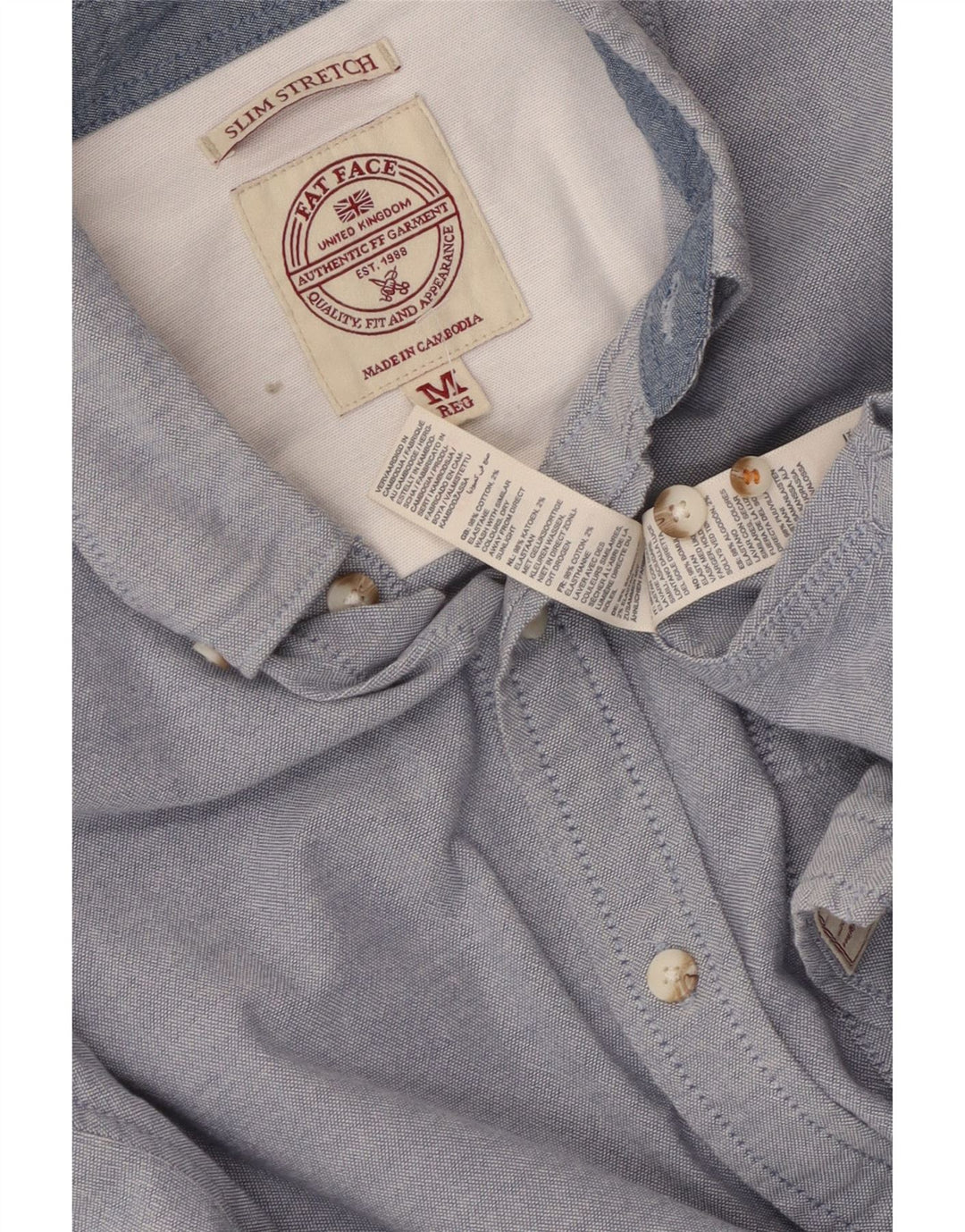 FAT FACE Camisa slim para hombre de algodón azul medio