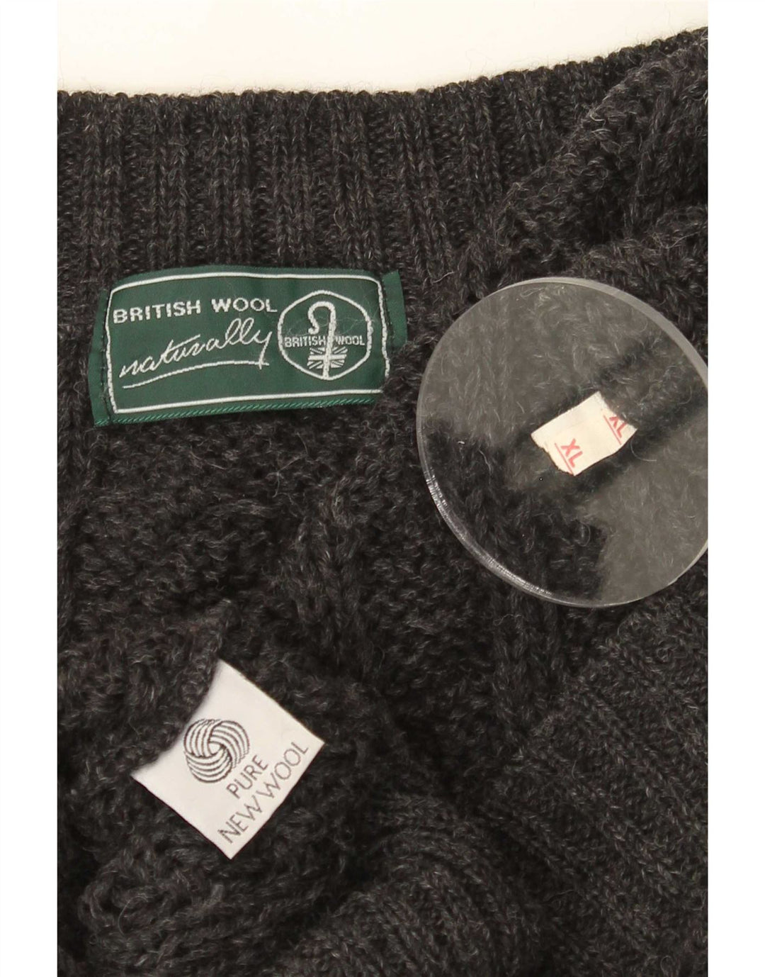 Suéter tipo cárdigan de lana británica para hombre XL Gris Nuevo