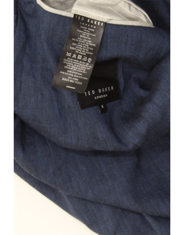 Ted Baker Chaqueta tipo blazer de 3 botones para hombre, talla 6, 2XL, lino azul