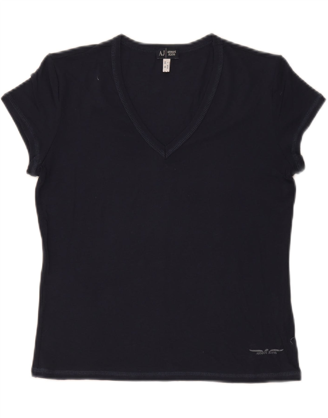 ARMANI JEANS Camiseta corta para mujer IT 44 Viscosa azul marino mediano
