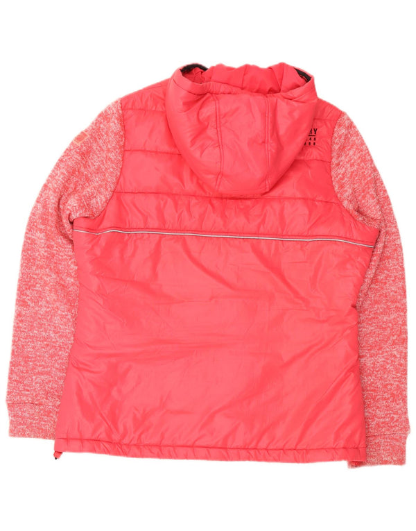Superdry Womens Hooded Padded Jacket UK 16 Large Pink Flecked Polyester