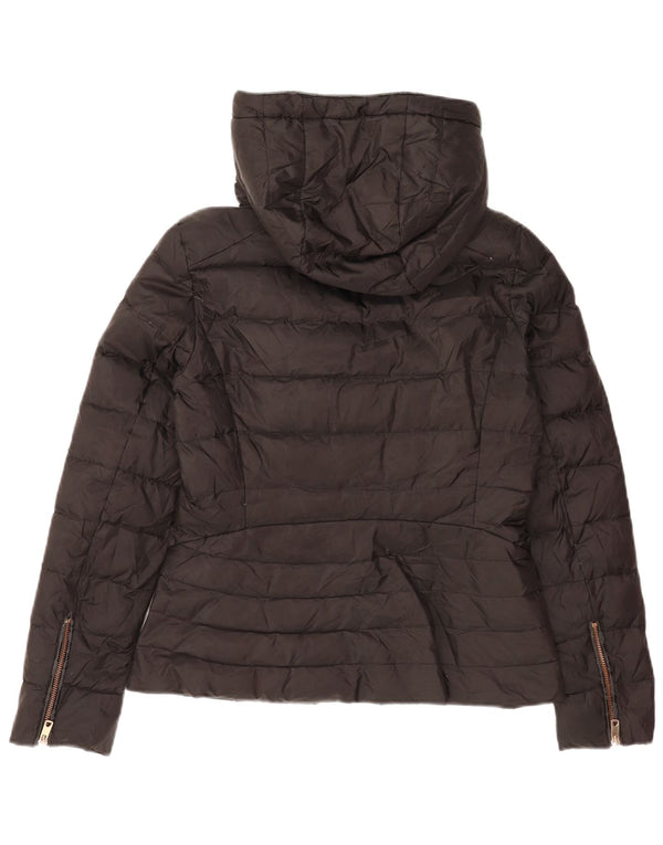 Zara Mujer Chaqueta Acolchada Sherpa Con Capucha UK 40 Small Poliéster Negro