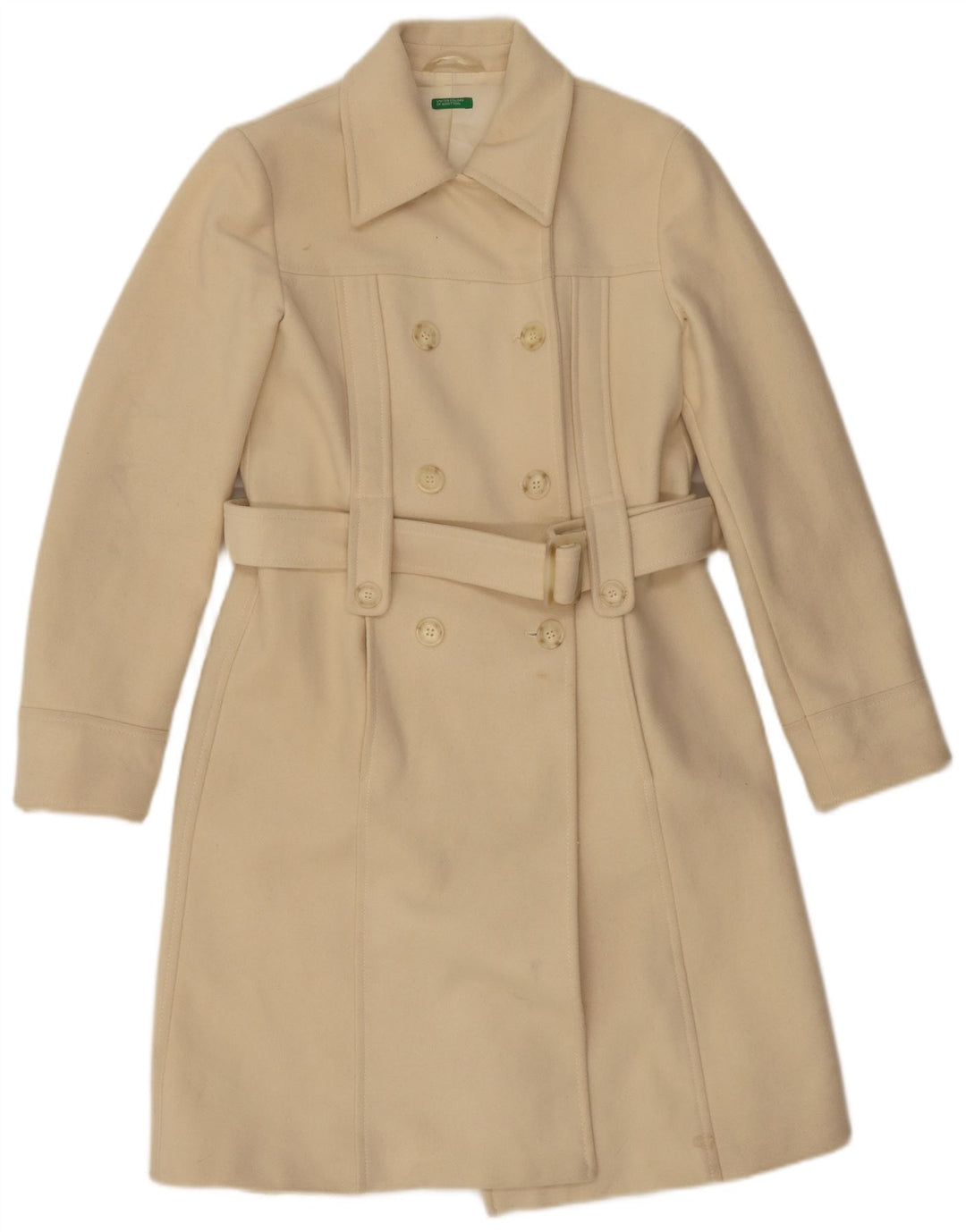 Benetton Abrigo Cruzado IT 44 Mediano De Lana Blanco Roto