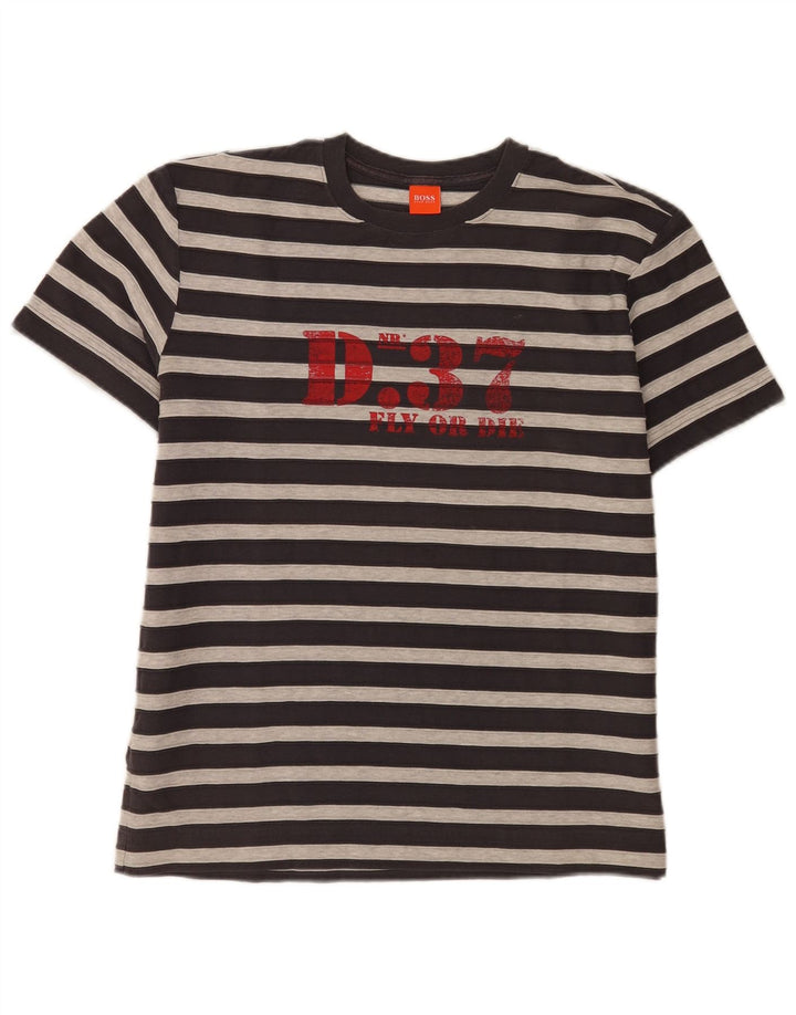 Hugo Boss Hombre Camiseta gráfica Top Algodón a rayas gris medio