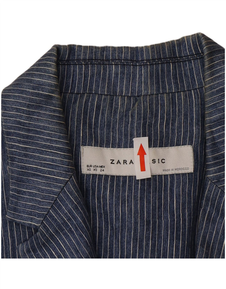 Zara Chaqueta tipo blazer con 1 botón para mujer UK 6 XS Poliéster a rayas azules