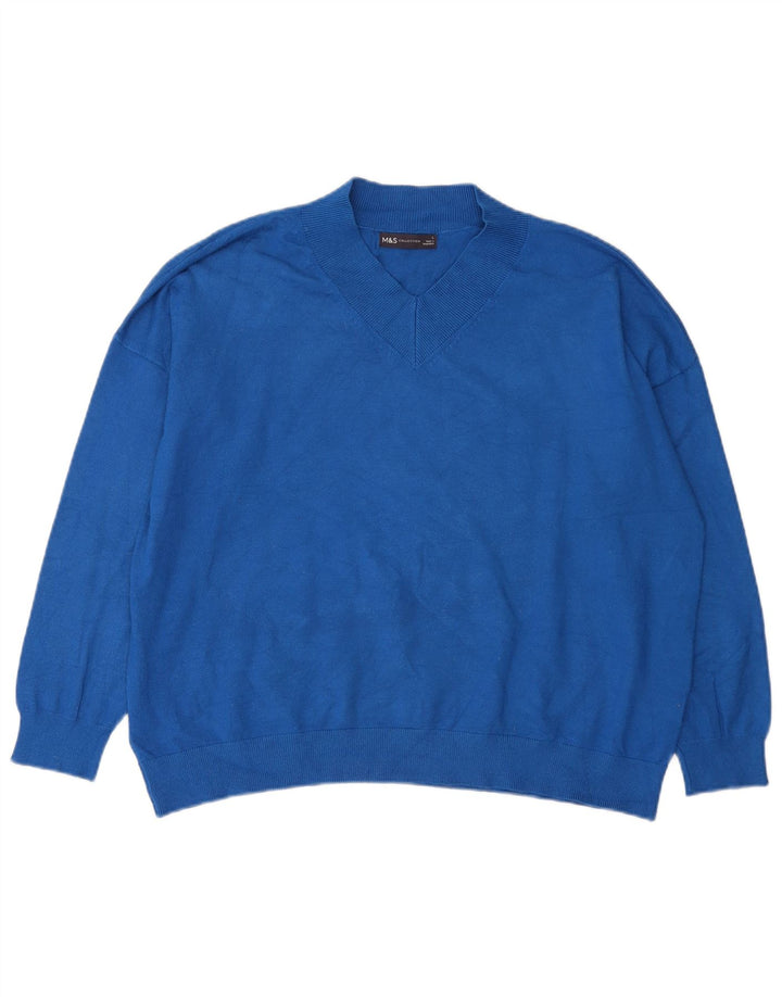Marks & Spencer Suéter tipo jersey de gran tamaño con cuello en V para mujer UK 46 Grande Azul