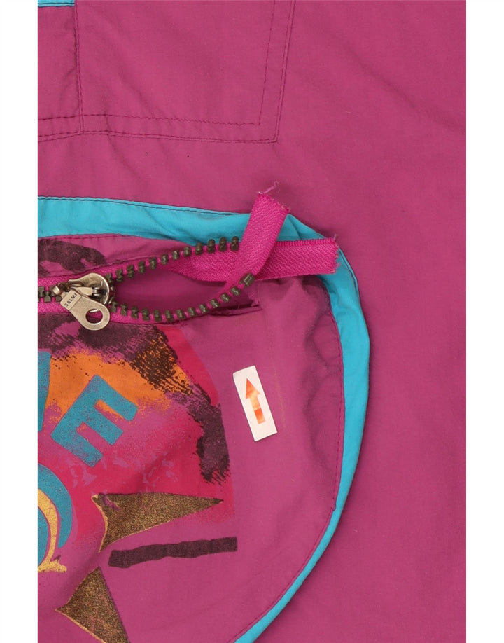 Vintage hombres gráfico pullover chaqueta de esquí Reino Unido 44 2XL púrpura colorblock