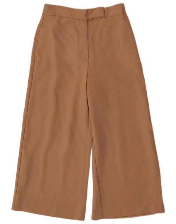 ZARA Mujer Pantalón Cropped Pierna Ancha Mediano W28 L24 Poliéster Beige