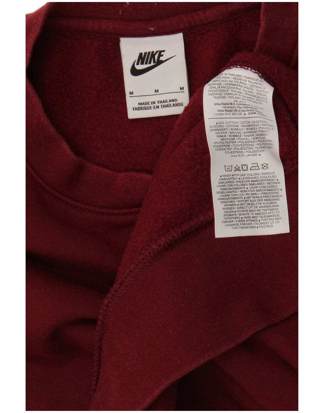Nike Hombre Sudadera Jumper Medium Borgoña Algodón