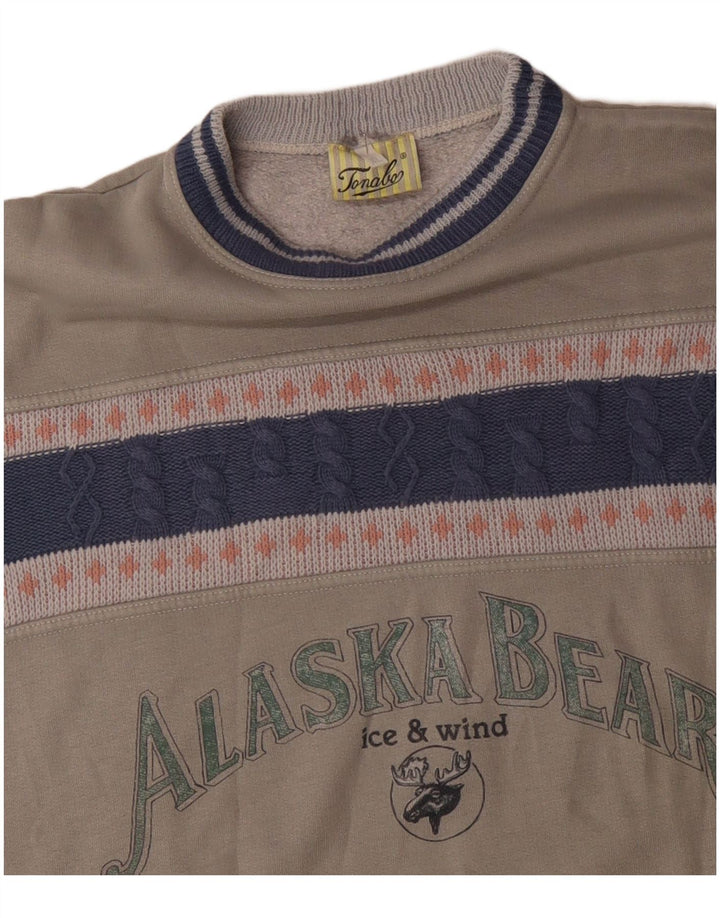 Vintage hombres sudadera gráfica jumper XL gris colorblock acrílico