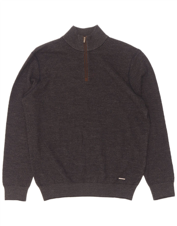 Bugatti Jersey con cuello y cremallera para hombre, talla grande, gris