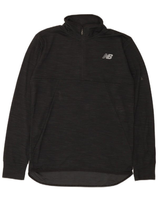 New Balance Hombre Zip Neck Jersey Chándal Top Medio Negro Poliéster