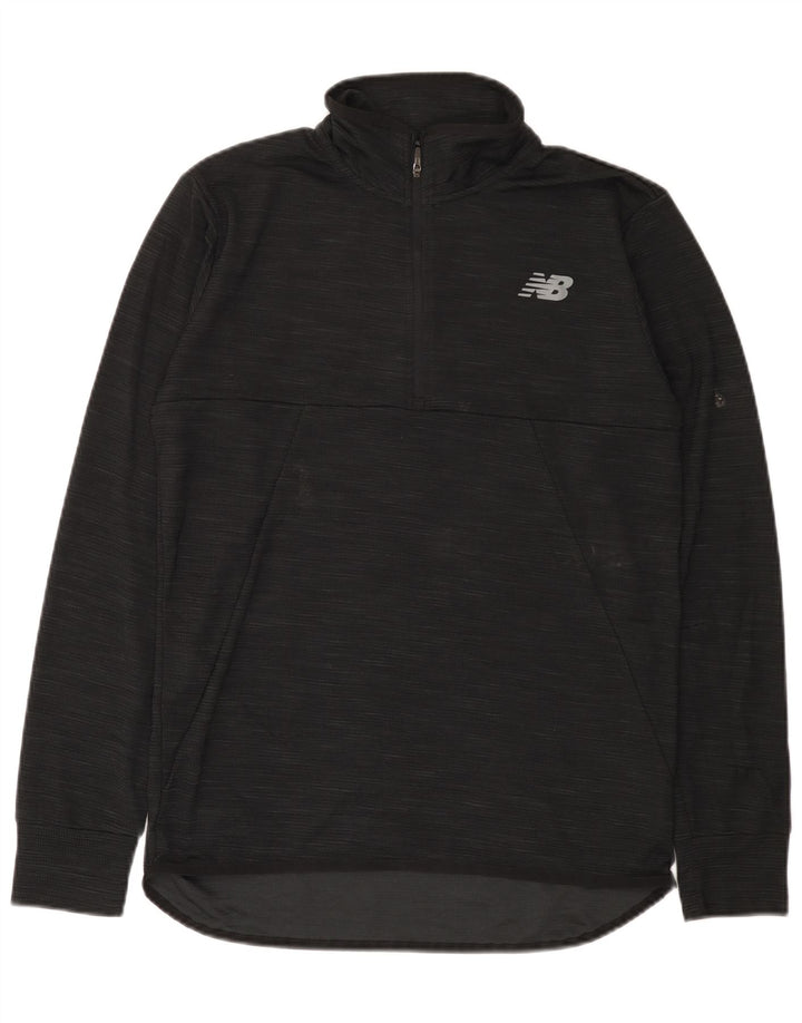 New Balance Hombre Zip Neck Jersey Chándal Top Medio Negro Poliéster