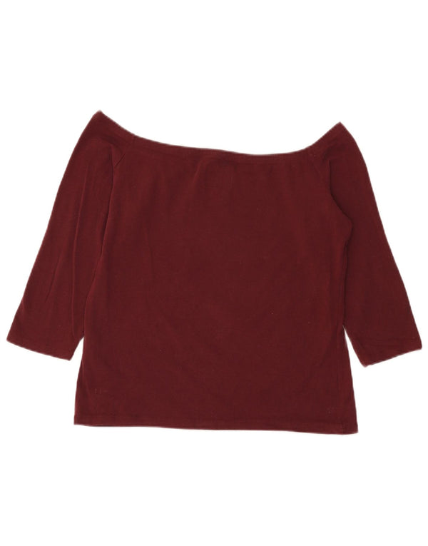 Superdry Top corto con hombros descubiertos y manga 3/4 para mujer UK 40 XL Algodón burdeos