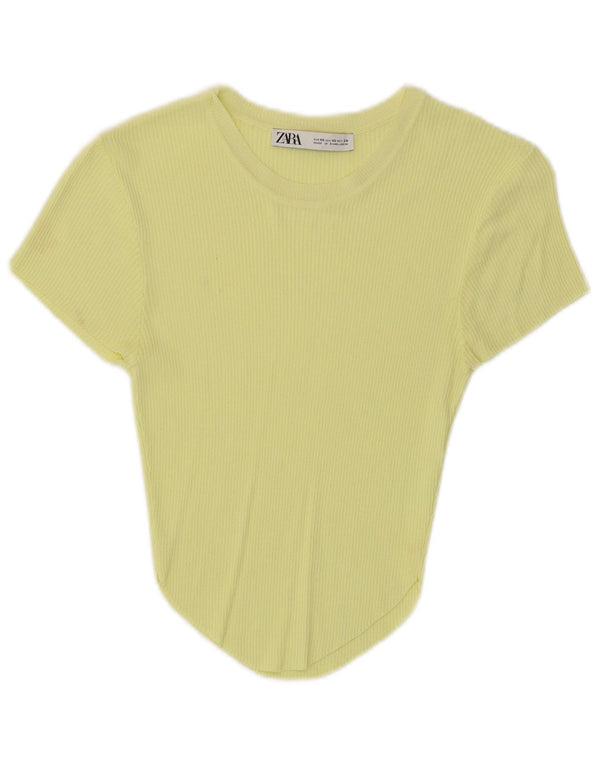 Zara Mujer Crop Top Manga Corta UK 4 XS Amarillo