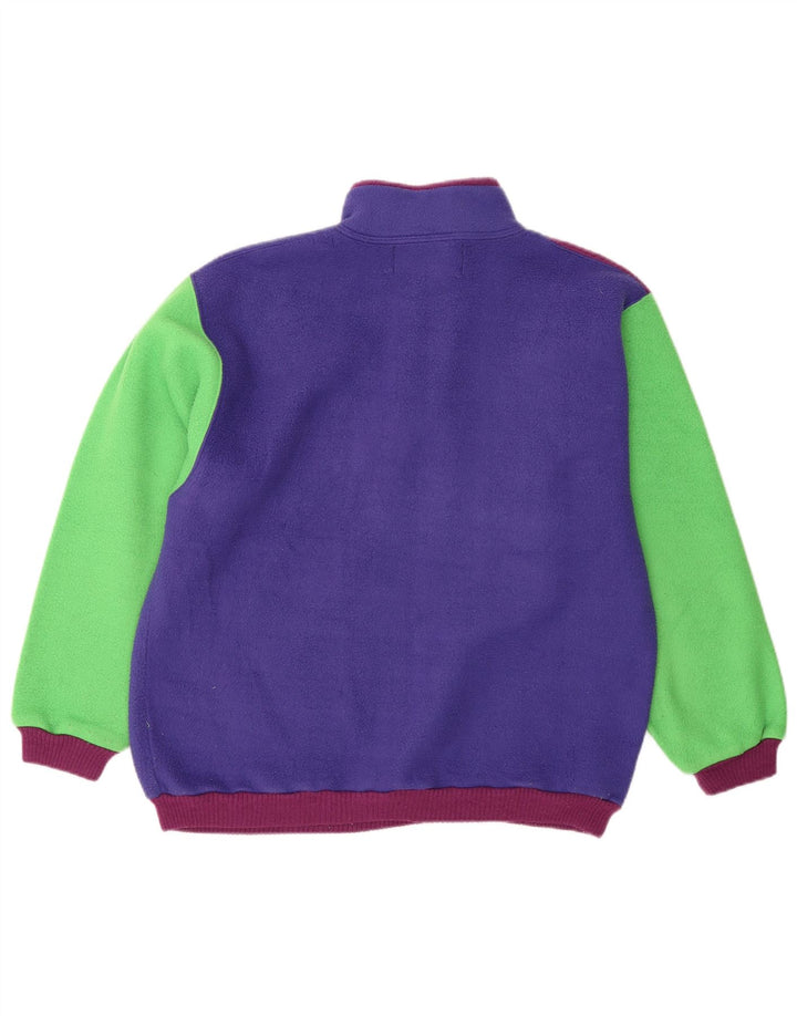 Vintage hombres botón cuello polar jersey pequeño multicolor bloque de color