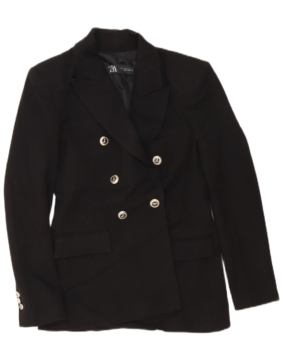 Zara Mujer Chaqueta Blazer De Doble Botonadura UK 10 Small Poliéster Negro
