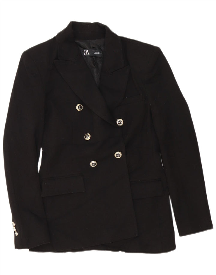 Zara Mujer Chaqueta Blazer De Doble Botonadura UK 10 Small Poliéster Negro
