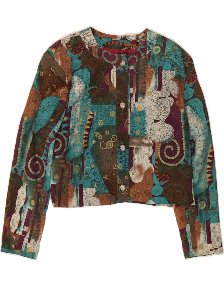 VINTAGE Womens Abstract Crop Quilted Jacket UK 14 Medium Multicoloured Vintage Vintage and Second-Hand Vintage from Messina Hembry 