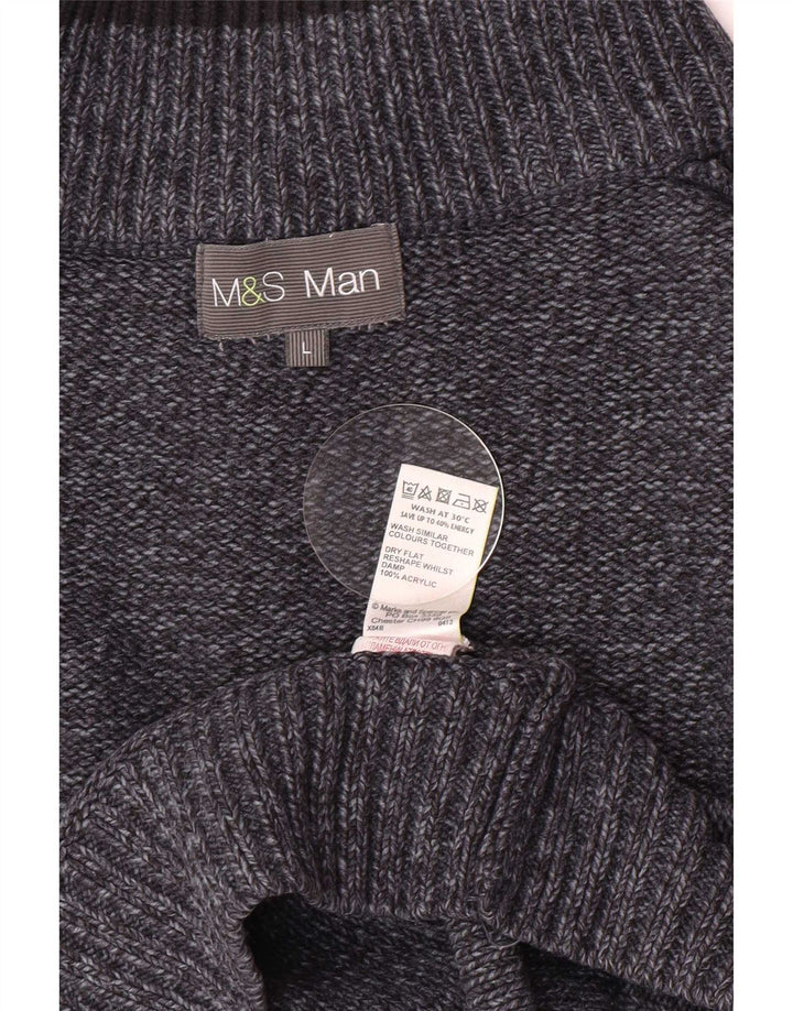 Marks & Spencer Jersey tipo jersey con cuello y botones para hombre, talla grande, moteado en azul marino