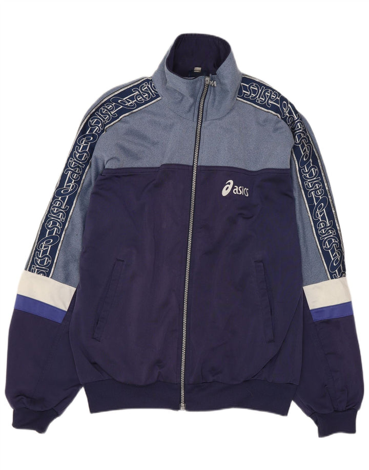 ASICS Chaqueta de chándal con gráfico para hombre, talla grande, color azul marino