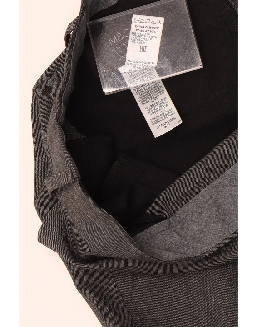 MARKS & SPENCER Pantalón de traje recto para hombre W42 L31 Poliéster gris
