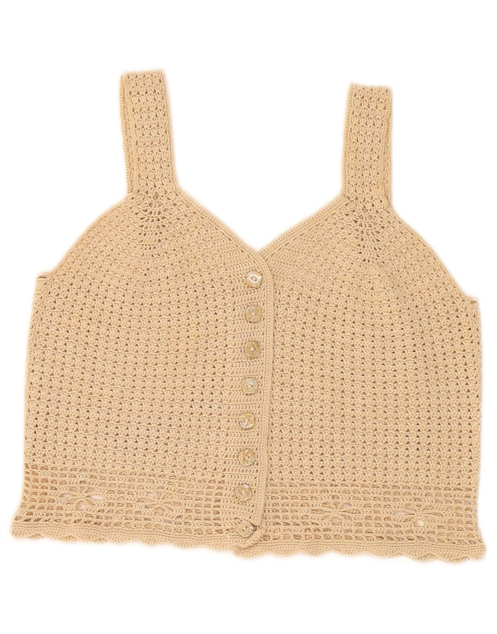 Vintage mujer crop blusa top Reino Unido 8 pequeño beige