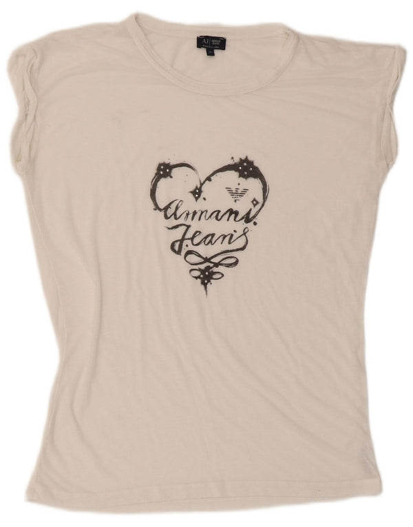 Armani Jeans Camiseta gráfica para mujer Top EU 40 Medium White