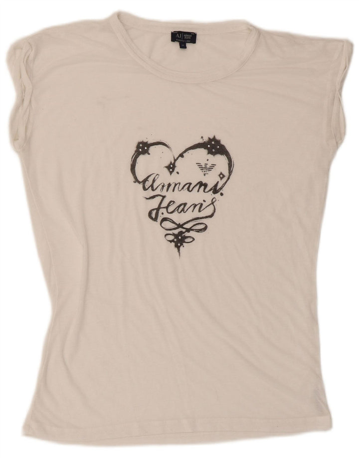 Armani Jeans Camiseta gráfica para mujer Top EU 40 Medium White