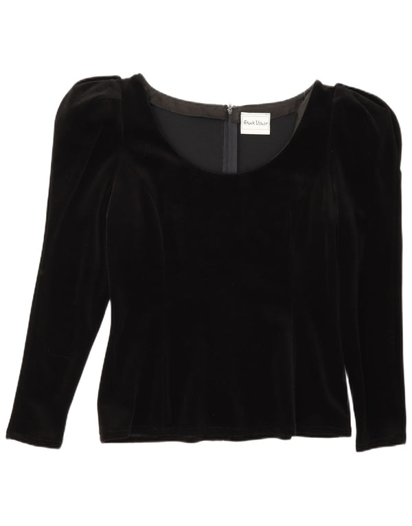 Frank Usher Blusa de Terciopelo de Manga Larga para Mujer Top UK 10 Small Acetato Negro