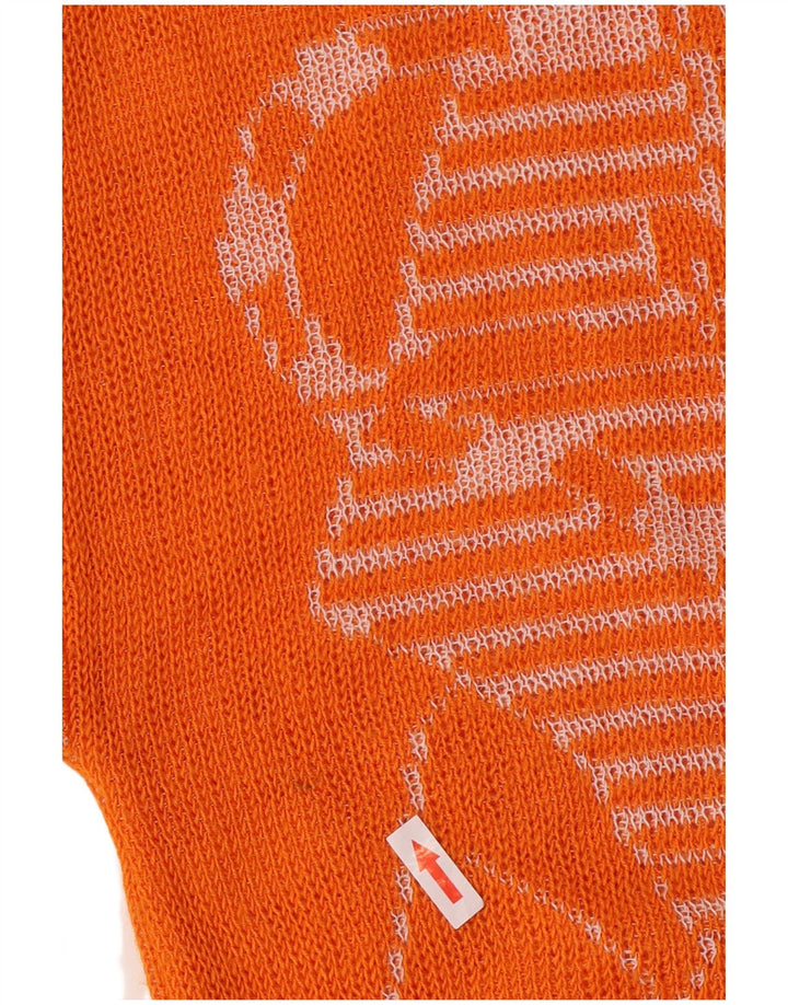 Vintage mujer gráfico cuello redondo jersey suéter Reino Unido 12 medio naranja acrílico