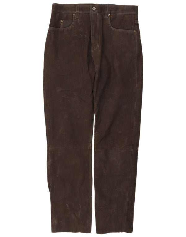 Front Line Pantalón recto de ante para hombre IT 52 XL W38 L34 Cuero marrón
