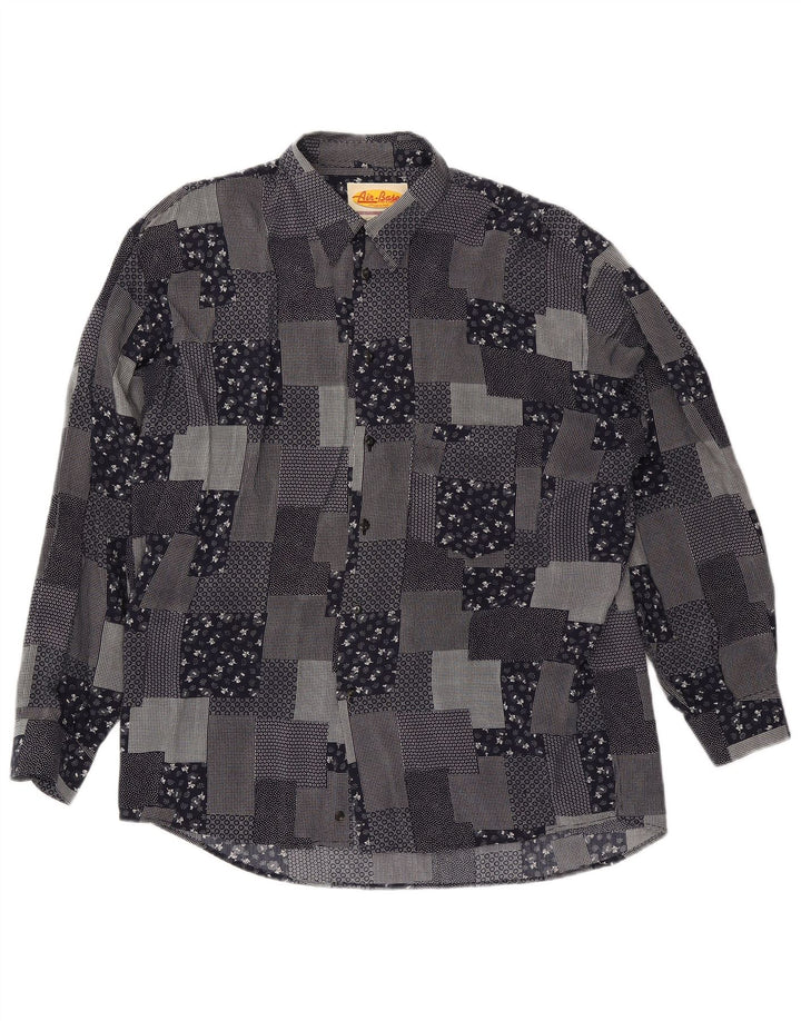 Camisa VINTAGE Hombre XL Viscosa Patchwork Negra