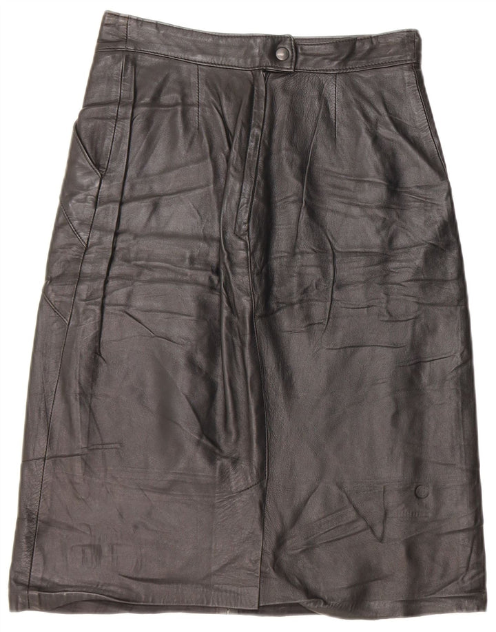 Falda de cuero vintage para mujer IT 42 Medio W26 Cuero negro