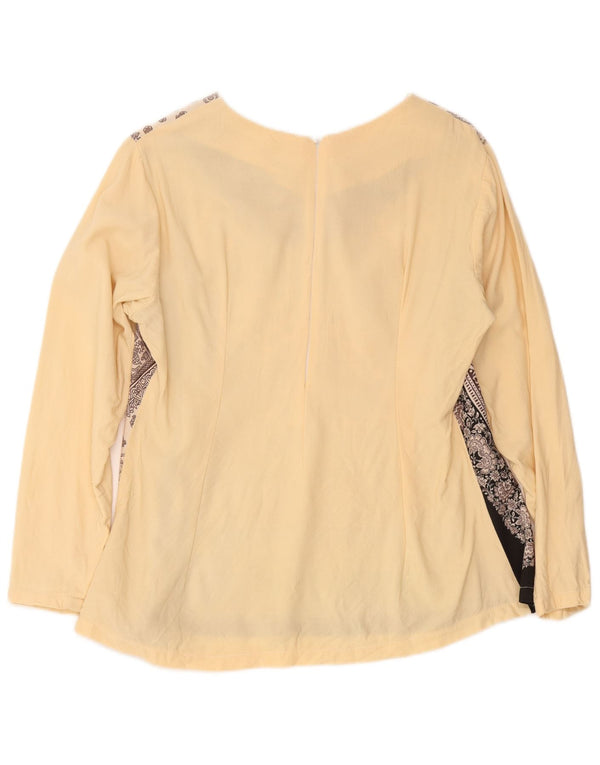 Vintage mujer manga larga blusa Top Reino Unido 16 grande beige Paisley