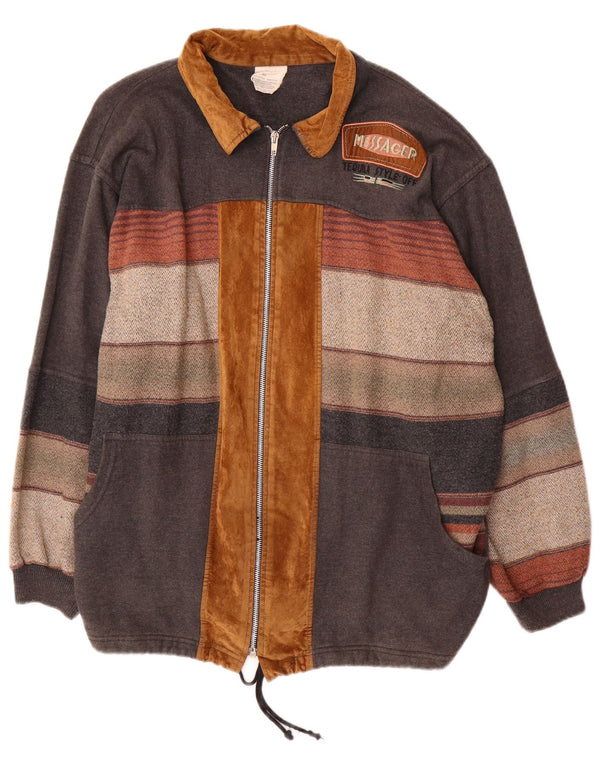 Vintage hombres gráfico bomber chaqueta Reino Unido 42 XL gris colorblock acrílico