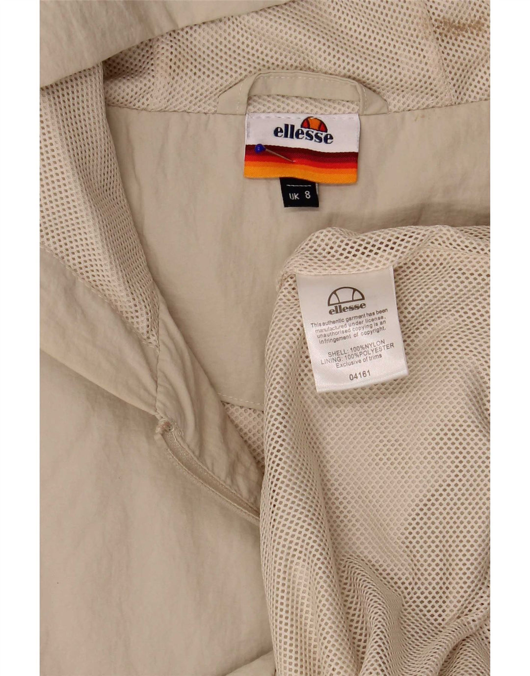 Ellesse Chaqueta impermeable con capucha de gran tamaño para mujer UK 8 Small Beige Nylon