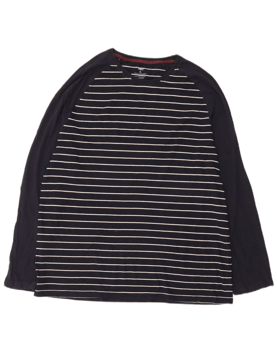 Marks & Spencer Camiseta para hombre de manga larga XL de algodón a rayas azul marino