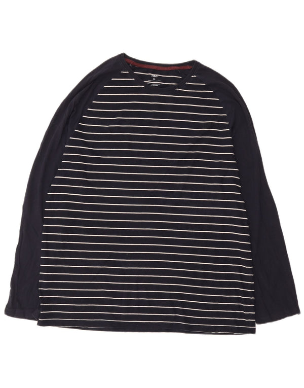 Marks & Spencer Camiseta para hombre de manga larga XL de algodón a rayas azul marino