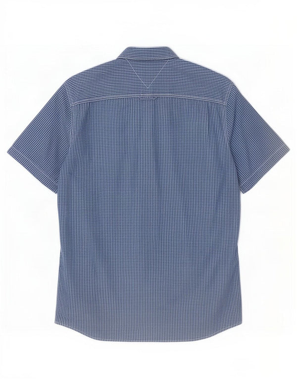 Tommy Hilfiger Camisa militar de manga corta de algodón a cuadros azul medio para hombre