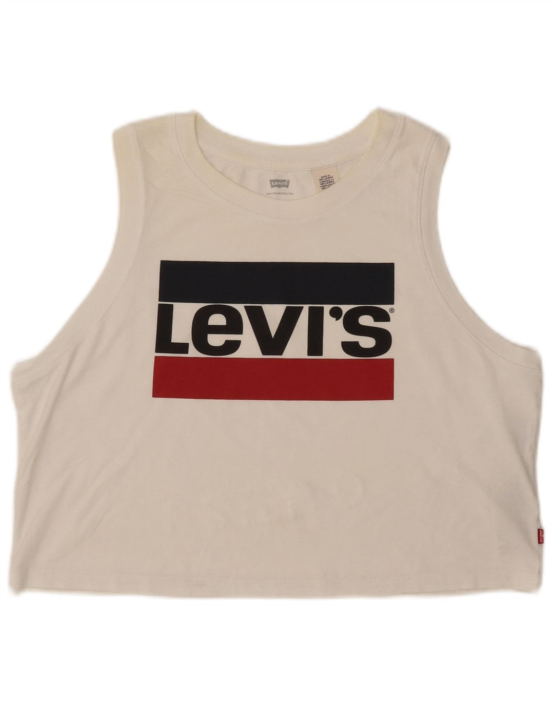LEVI'S Top sin mangas con gráfico corto para mujer UK 46 Grande Algodón blanco roto