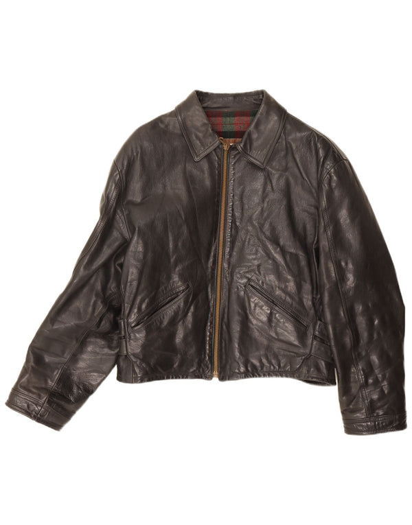 Vintage mujer crop chaqueta de cuero IT 52 2XL cuero negro