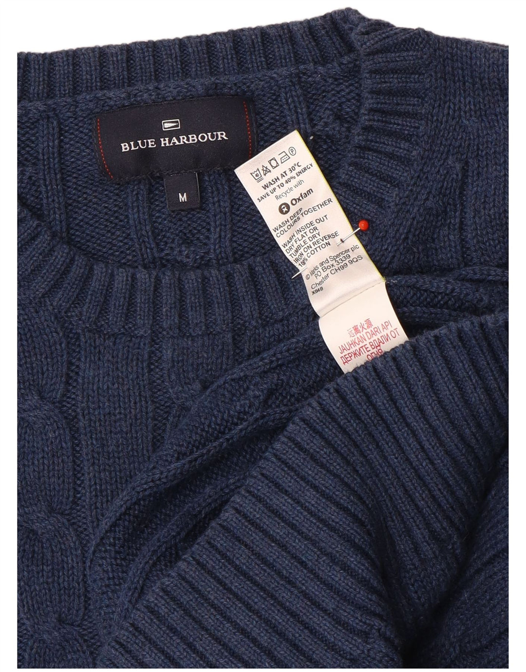 Marks & Spencer Jersey de cuello redondo azul Harbor para hombre Azul marino mediano