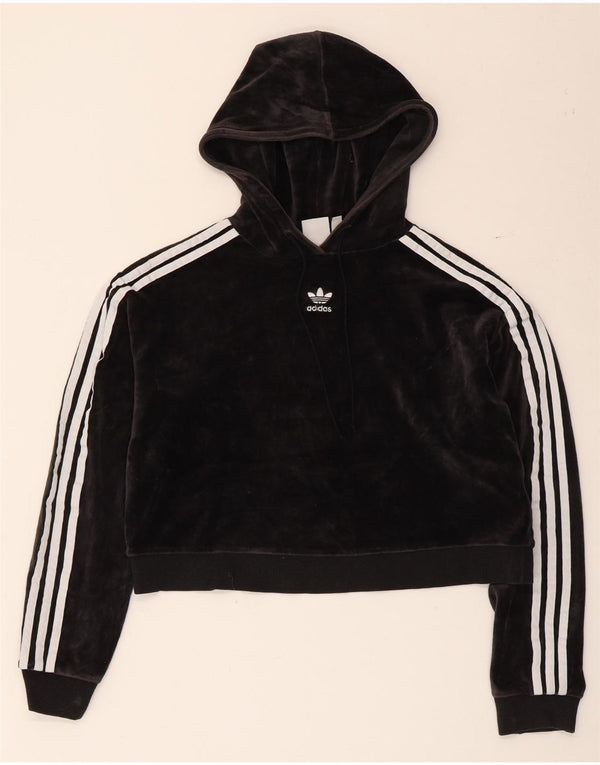 Adidas - Sudadera con capucha de terciopelo para mujer, talla extragrande, talla 4, XS, algodón negro