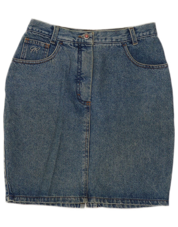 Vintage mujer cintura alta falda de mezclilla IT 46 grande W30 algodón azul