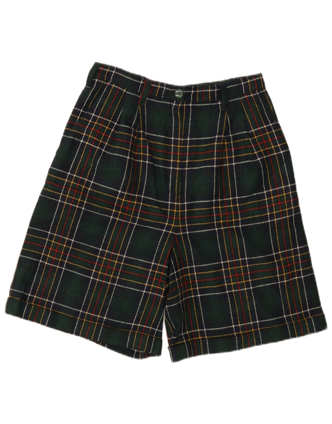 VINTAGE Pantalones cortos casuales de cintura alta para mujer W28 Cuadros verdes medianos