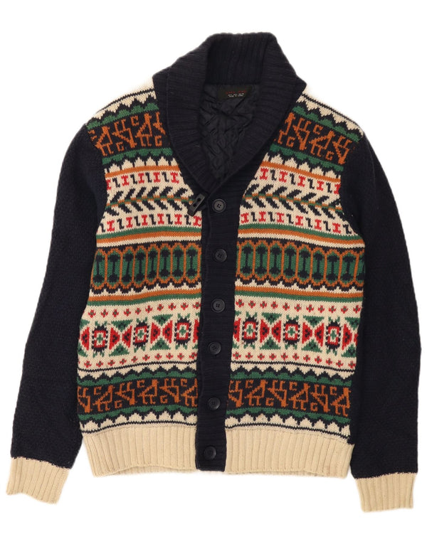 Zara Mens Slim Knit Bomber Jacket UK 40 Large Azul Marino Fair Isle Lana