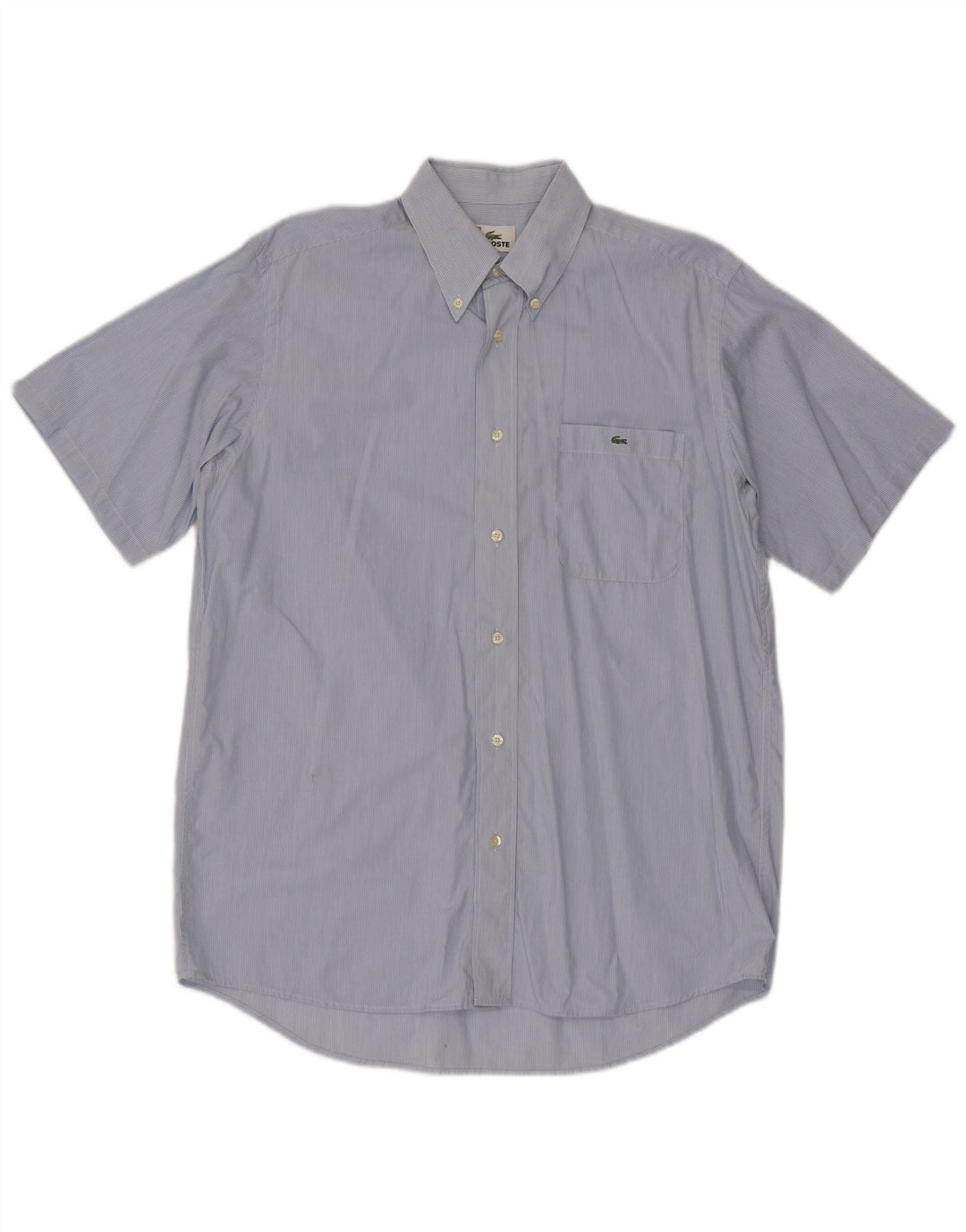 Camisa Lacoste Hombre Manga Corta Talla 39 Algodón Rayas Azul Medio