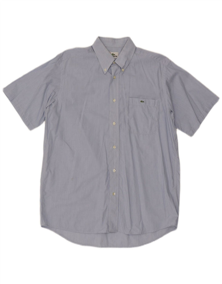 Camisa Lacoste Hombre Manga Corta Talla 39 Algodón Rayas Azul Medio
